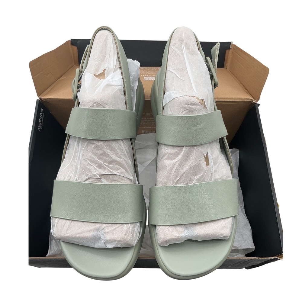 Naturalizer Kayden Sage Green Leather Platform Sandals Strappy Buckle Womens
